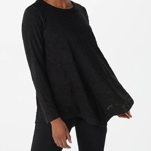 Black Long Sleeve Susan Graver Top Size Small Tie Back - Picture 1 of 9